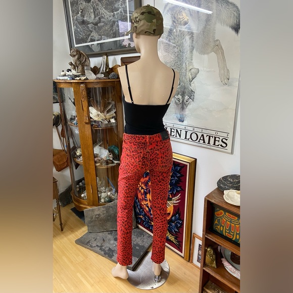 Orangish-Red Skinny Jeans with Black Leopard Spots - Picture 8 of 11